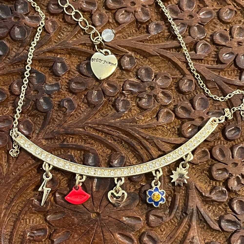 Betsey Johnson Gold Necklace with Colorful Charms